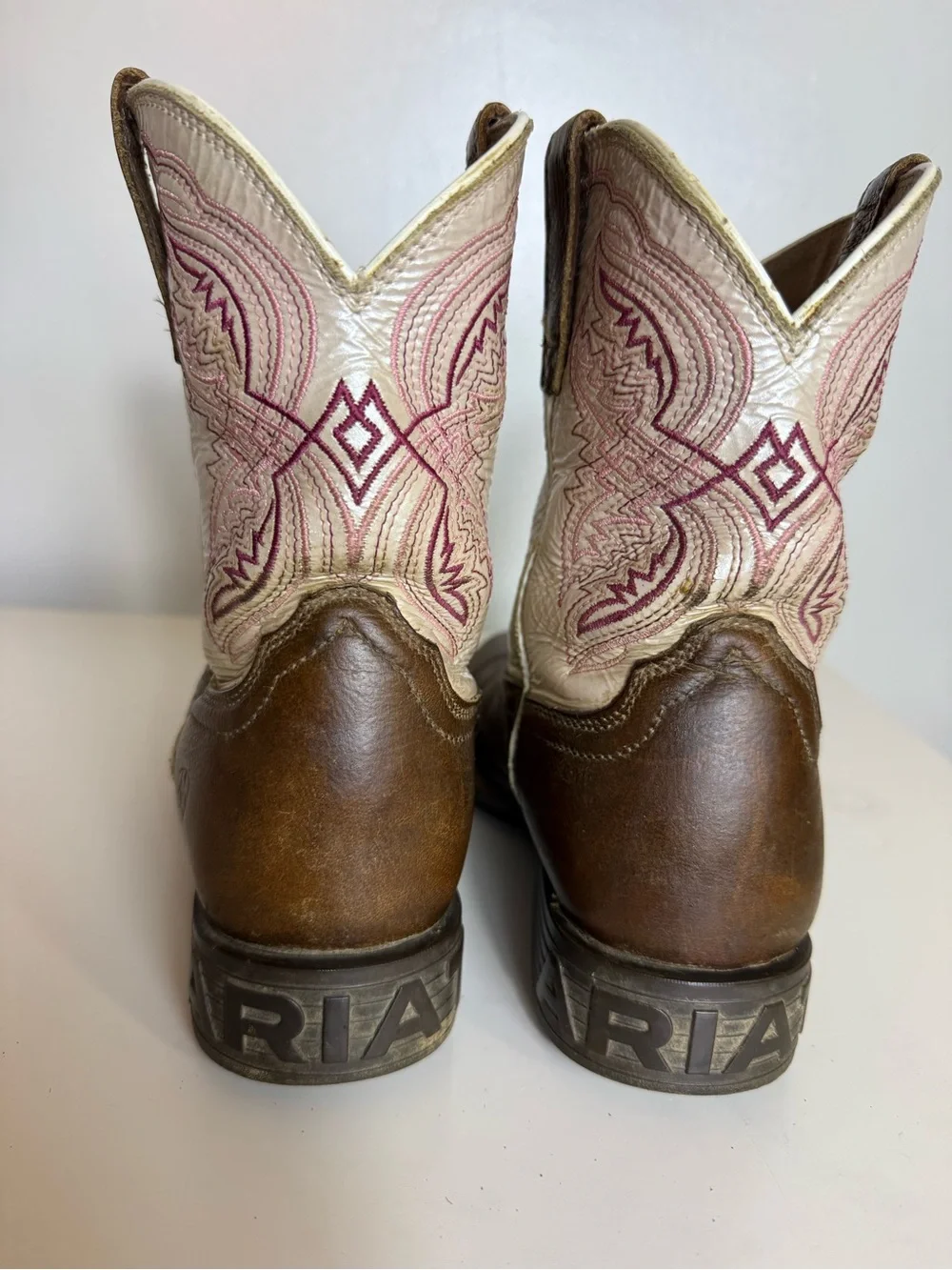 Ariat Kids Fatbaby Brown Leather Western Cowboy Boots Square Toe Cream Shaft